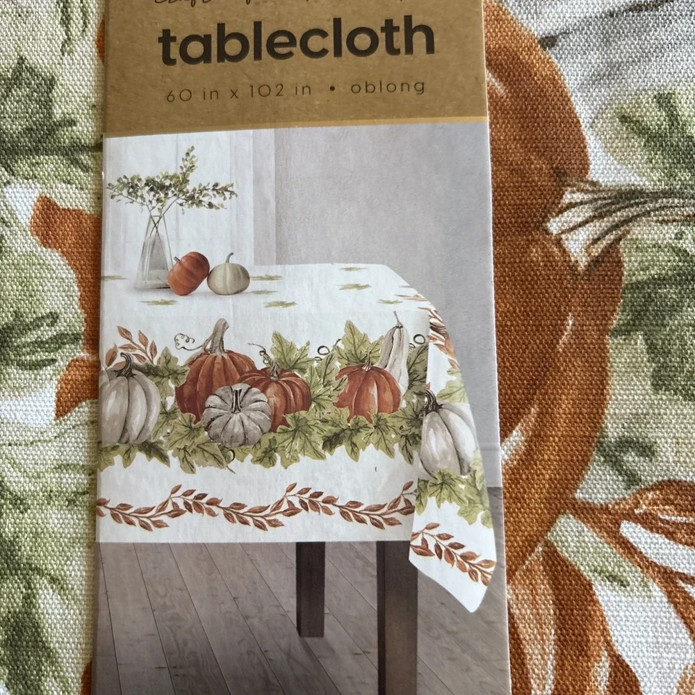 From The Hearth Oblong 60 X 102 in 100% Cotton Fall Harvest Pumpkins Tablecloth